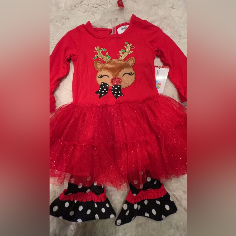 Counting Daisies Girls Christmas Reindeer Dress and Leggings Set